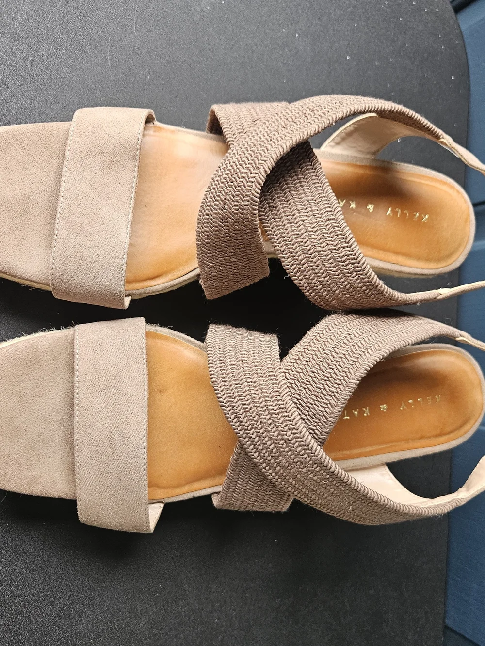 Kelly & Katie Taupe Crisscross Stretchy Straps Espadrille Wedge Sandals